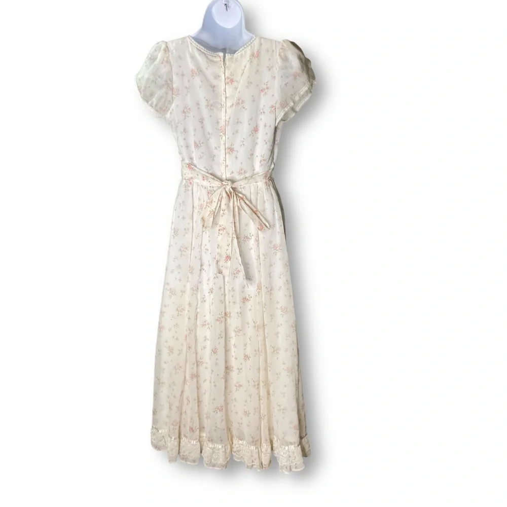 Gunne Sax Jessica Vintage Dress M Floral Chiffon Maxi Flutter Sleeve Cottagecore - Picture 8 of 15